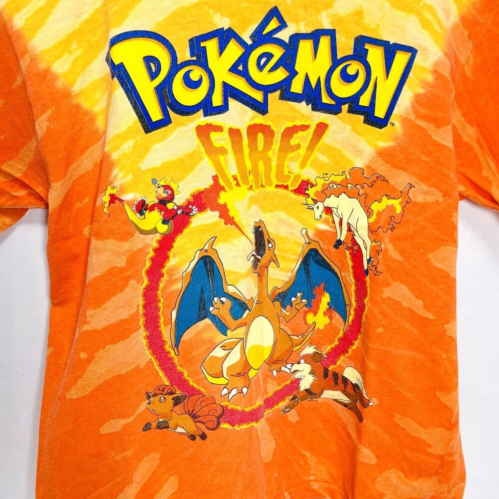 Vintage Nintendo Pokémon Charizard FIRE Orange Tie Dye T Shirt Youth M / 10-12 - Picture 2 of 9